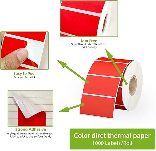 Miniatura 10 de Etiquetas térmicas directas rosas de 2.25 x 1.25 pulgadas, repuesto para etiquetas térmicas de código de barras autoadhesivas, compatibles con