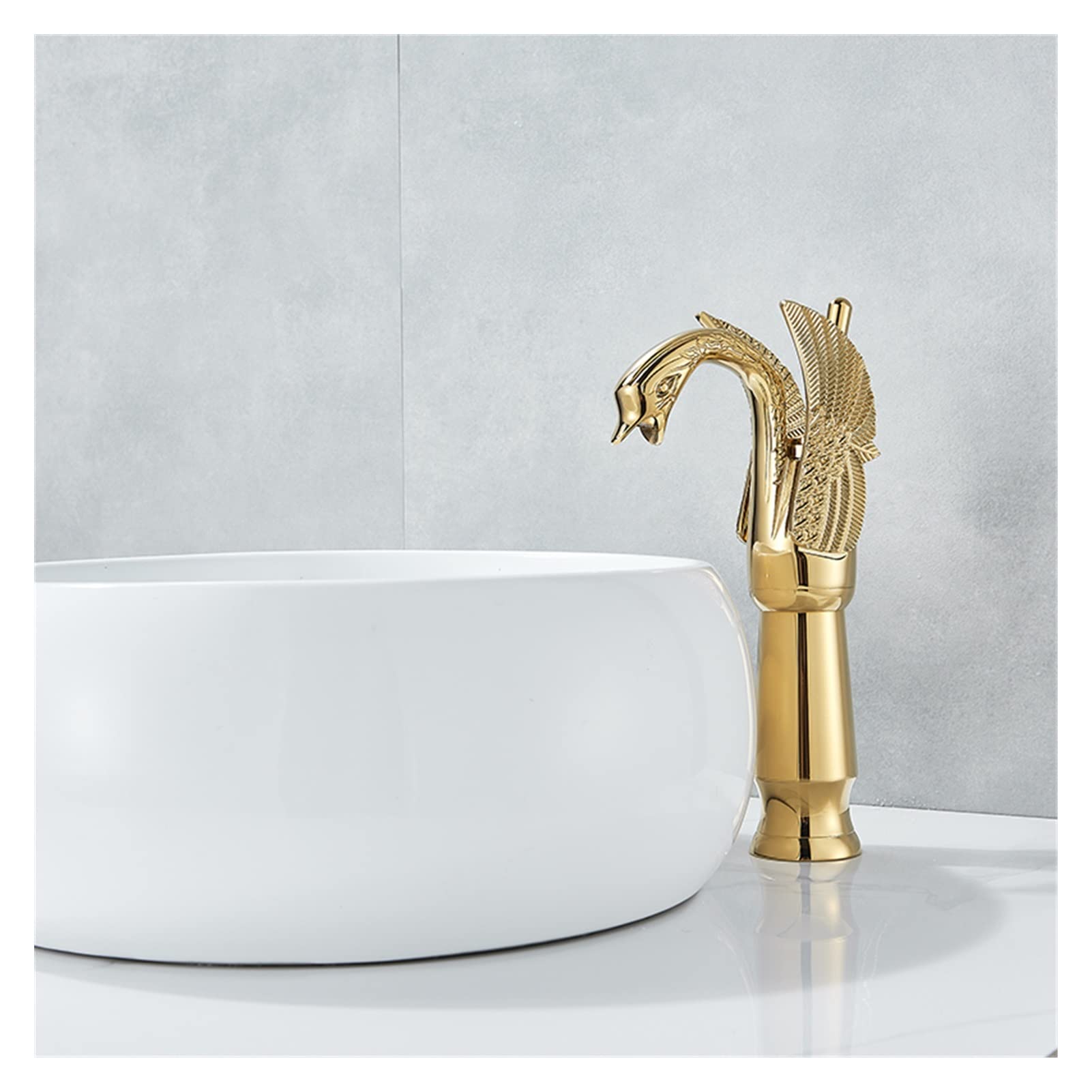 Flexible Swivel Tap, Golden Classic Bathroom Basin Faucet High Short Optional Bird Shape Bubbler Gentle Effluent Hot and Cold Water Mixer Taps(Golden Tall)