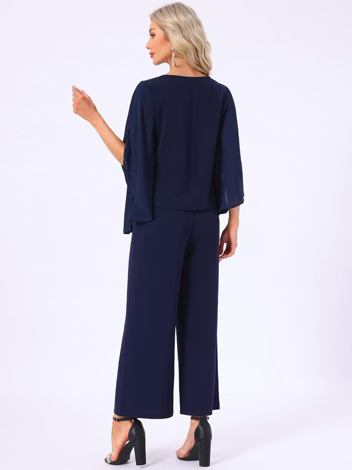 Women's Dressy Pantsuits Wedding 2 Pieces Sets Formal Chiffon Top Mother of Bride Pants Suits