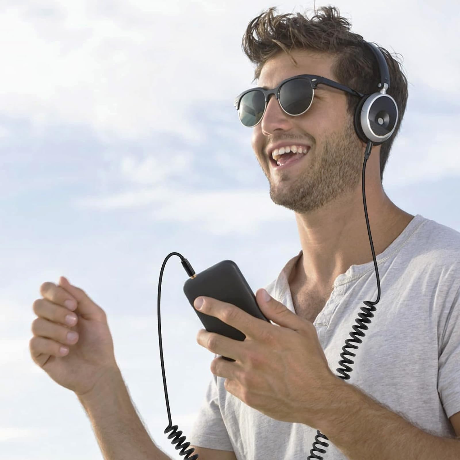 Cavo a spirale QC45 compatibile con cuffie Bose QuietComfort, QuietComfort Ultra, QC45, QC35, QC35 II, QC25, NC700, OE2, Soundlink, SoundTrue, cavo AUX da 2,5 mm a 3,5 mm con adattatore da 6,35 mm