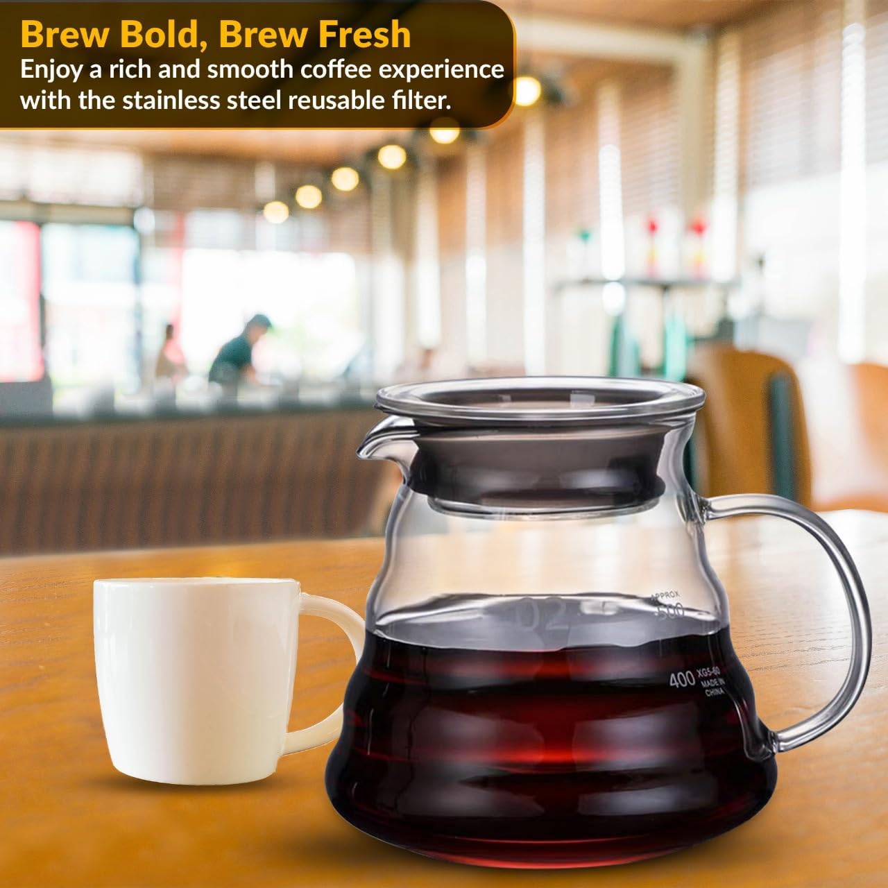 CASA BRAVA Glass Pour Over Coffee Maker Set – 28oz (850ml) Heat-Resistant Carafe with Stainless Steel Reusable Dripper, Bamboo Stand & Measuring Spoon – Plastic-Free Drip Coffee Brewer