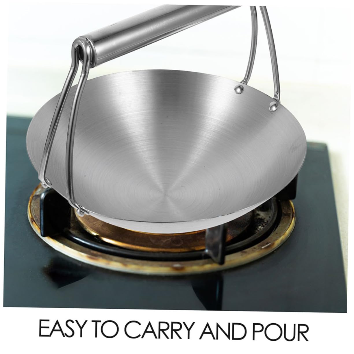 Ciieeo Wok aus Edelstahl mit Rundem Boden, 31, 75cm, Silber | Aufhängestange, zum Servieren, Braten und Kochen, für Küche, Restaurant und Zuhause