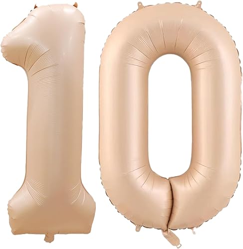 Globos de 40 pulgadas de color arena blanca con el número 10, globos grandes de Mylar de aluminio de número 10 para decoraciones de fiesta de