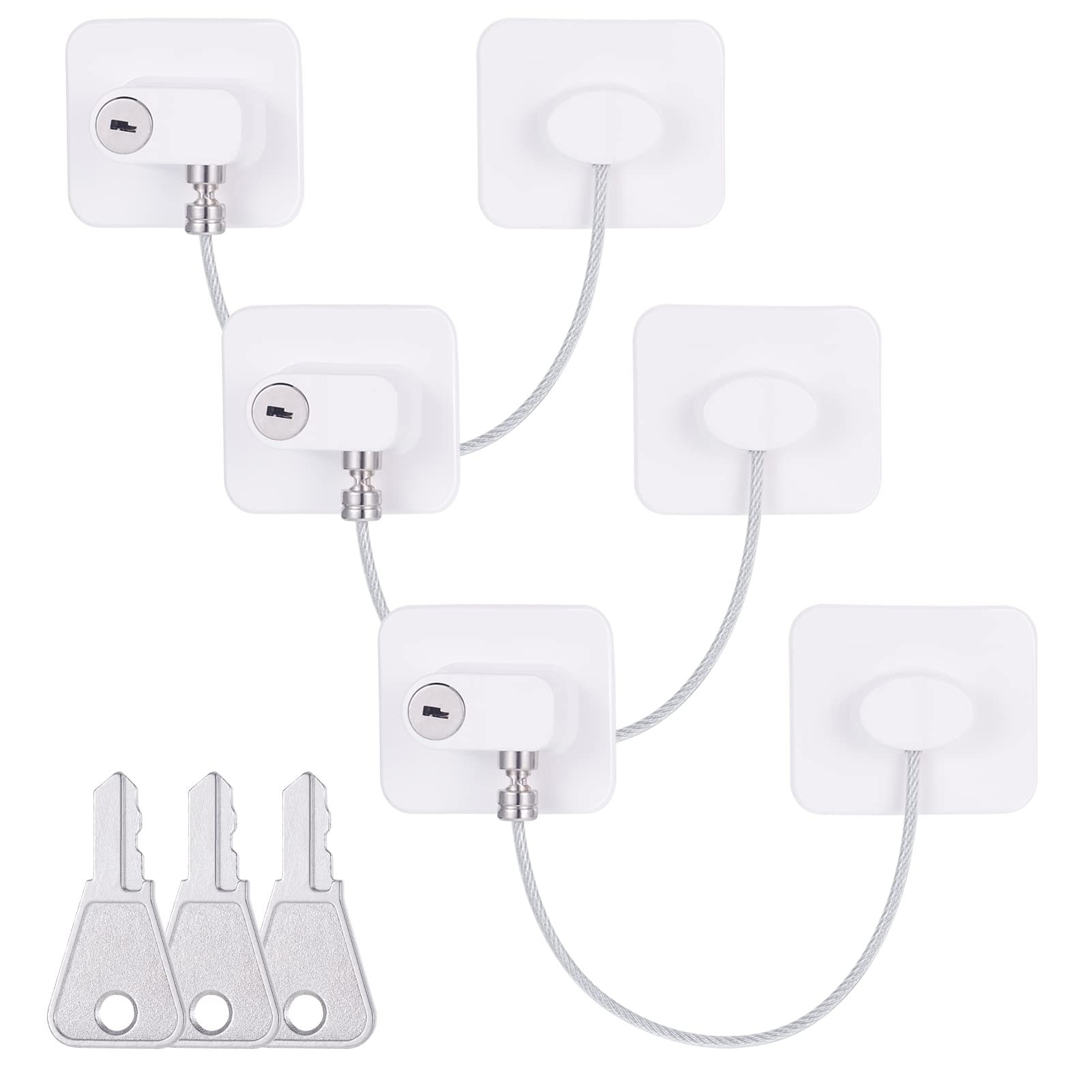 XINRUI3PCS Fridge Lock Children Safety Refrigerator Lock Fridge Locks for Adults Baby Safety Fridge Locks Cupboard Lock with 3 Keys and Strong Adhesive for Cabinet Drawer Fridge Freezer