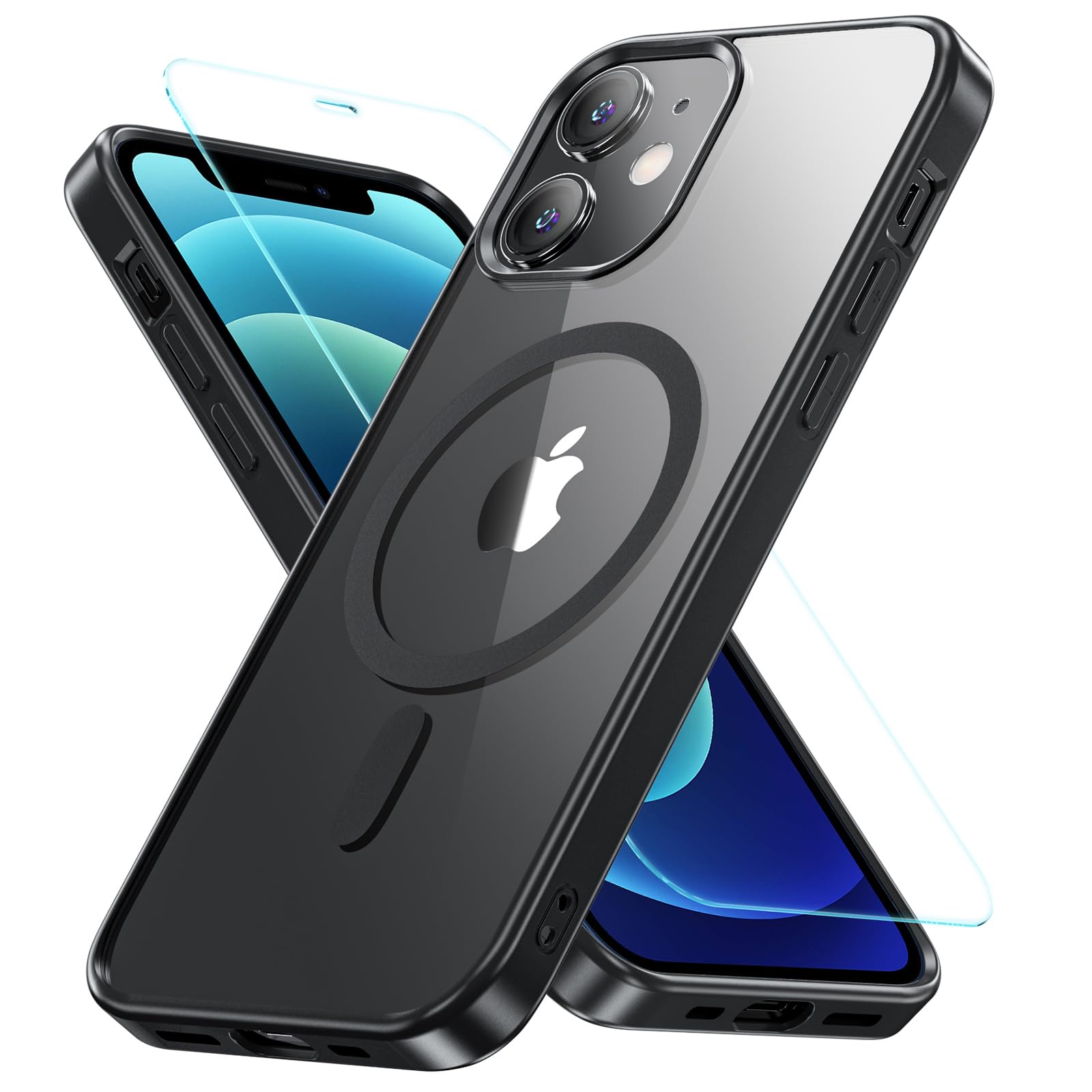 Fin2feel Magnetic Case for iPhone 12/iPhone 12 Pro with Screen Protector, Compatible with MagSafe, Military Grade Drop Protection, Tempered Glass, Raised Edges, Black