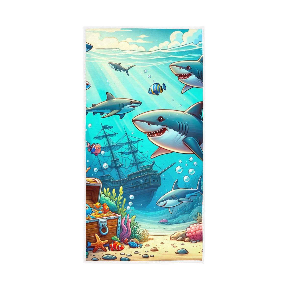 HUYGD Cartoon Sharks Undersea Hand Towels Bathroom, Hand Towel for Bathroom, Shower, Hotel, Spa 15 x 30 Inches