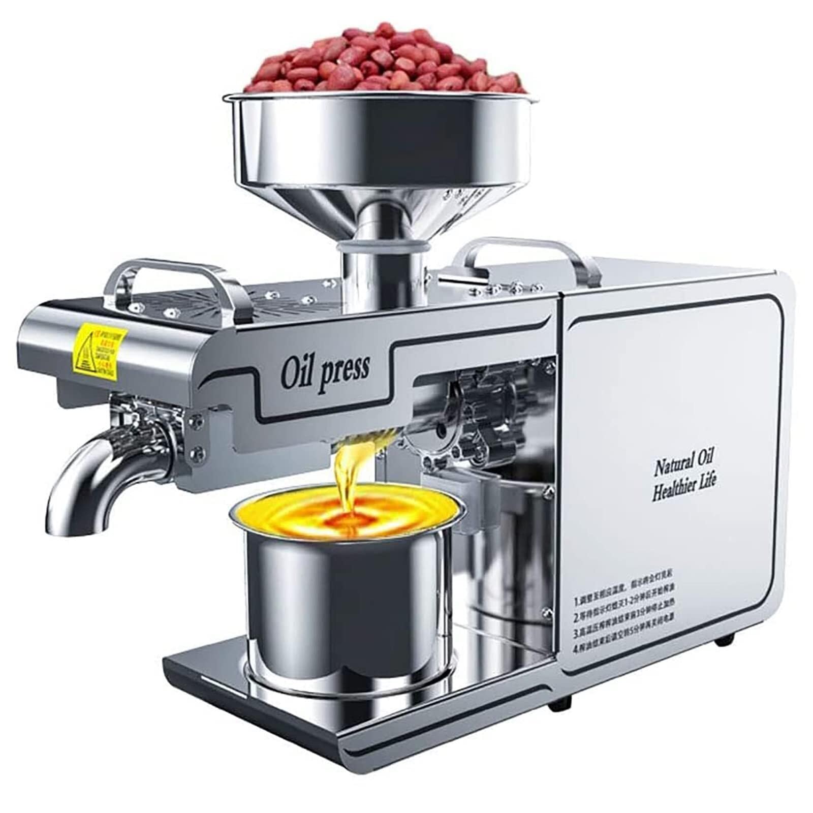 Máquina automática de prensado de Aceite para Uso doméstico, Extractor de Aceite en Caliente y frío de Acero Inoxidable para Coco, Cacahuete, Girasol, Nuez y Semillas de sésamo.