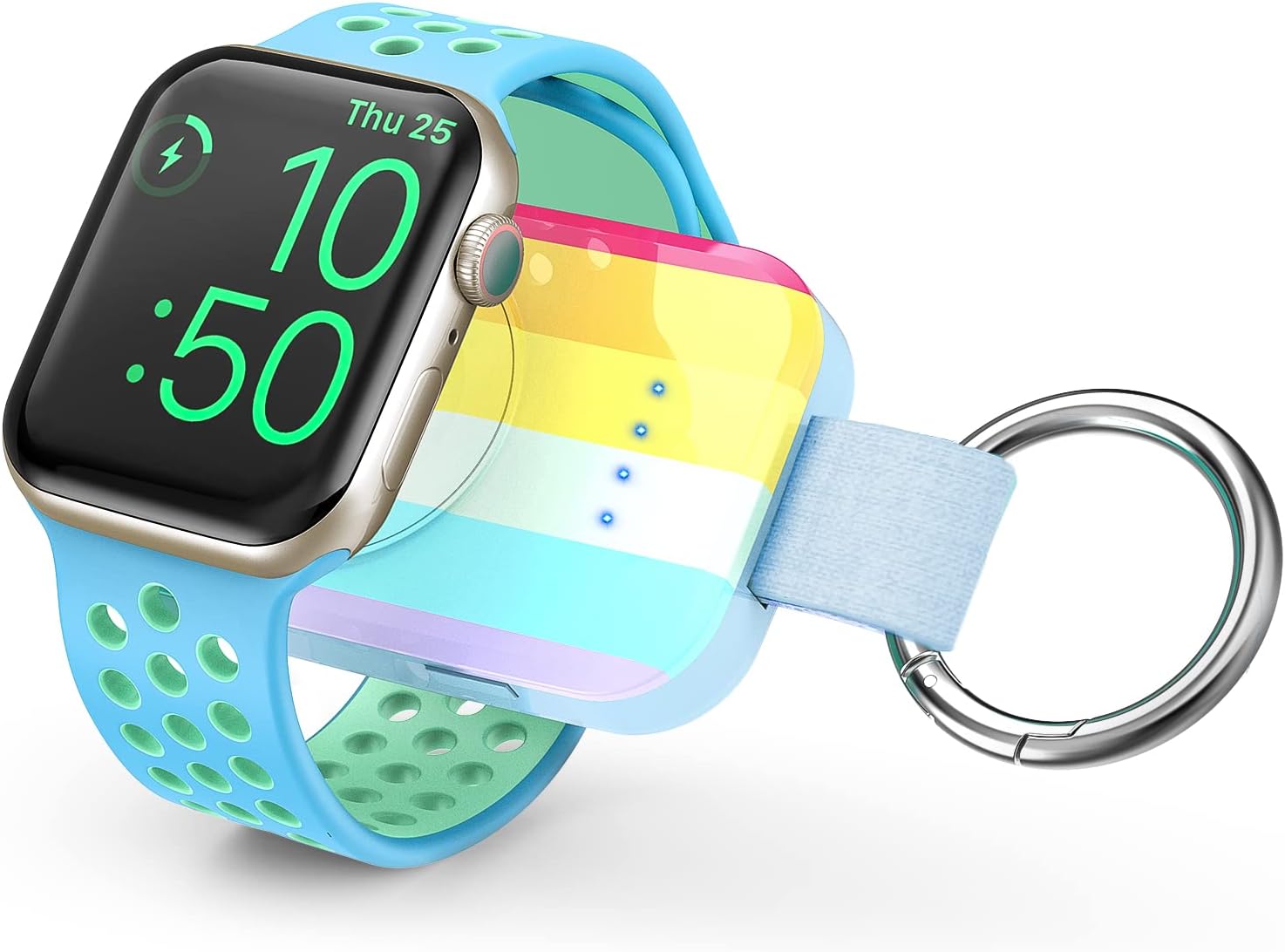 Rainbow Apple Watch Charger Wireless iwatch Charger, 3000mAh Key Chain Power Bank Portable Wireless Charger for Series 8 7 6 5 4 3 se Ultra : Cell Phones & Accessories