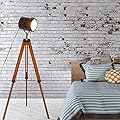 Industrial Vintage Black Tripod Floor Table Lamp - Modern Adjustable Height Wooden Nautical Cinema Searchlight - Spotlight Standing Reading Light for Living Room Bedroom Office Decoration(no Bulb)