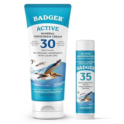 Badger Combo de protector solar mineral, crema SPF 30 y barra facial SPF 35, ingrediente orgánico con óxido de zinc mineral, juego de protector