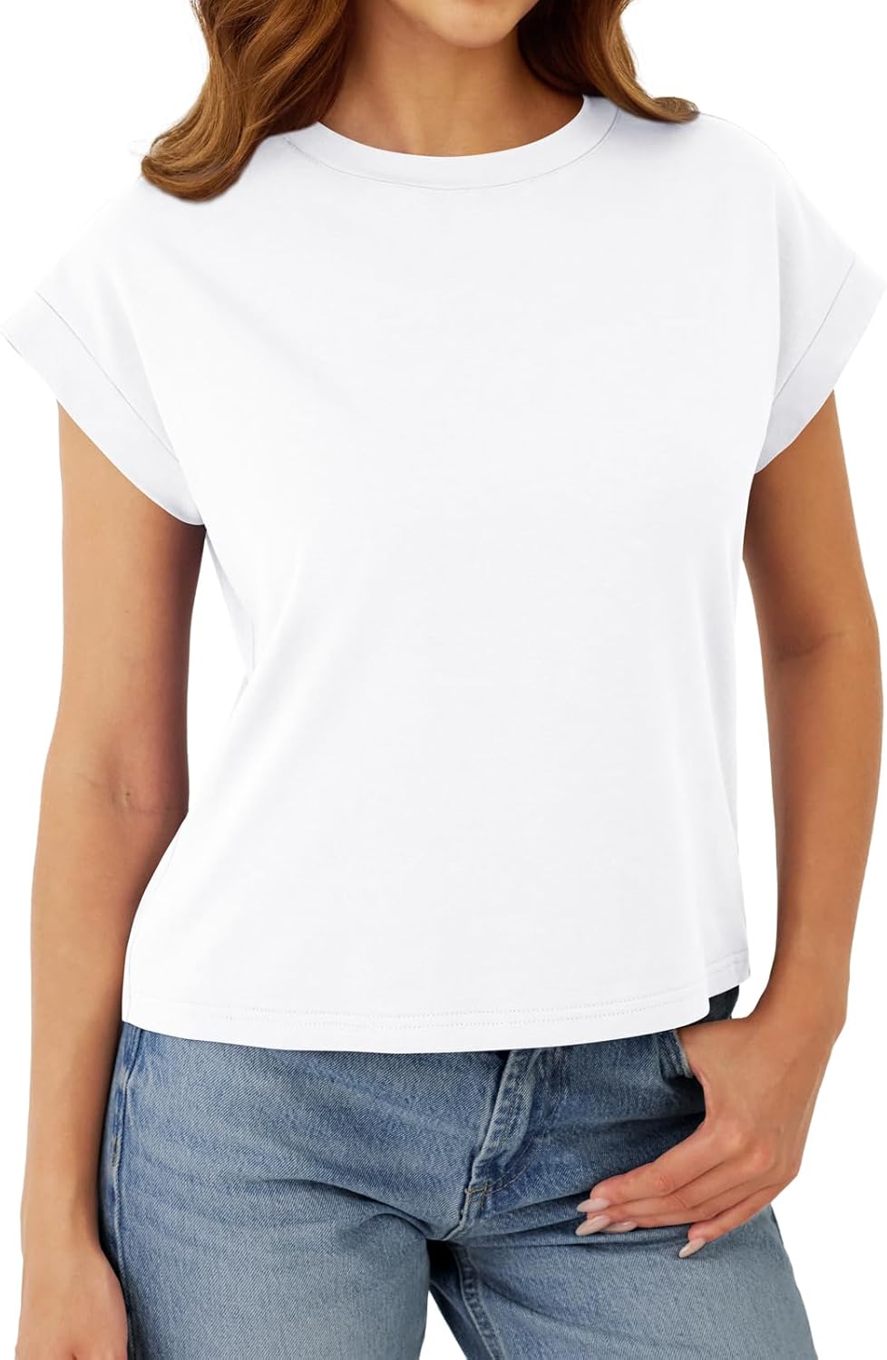 Cotton Cap Sleeve Womens Tops Crop High Neck Short Sleeve Summer Cute Casual Shirts Boxy Spring Clothing Outfits - Image 2