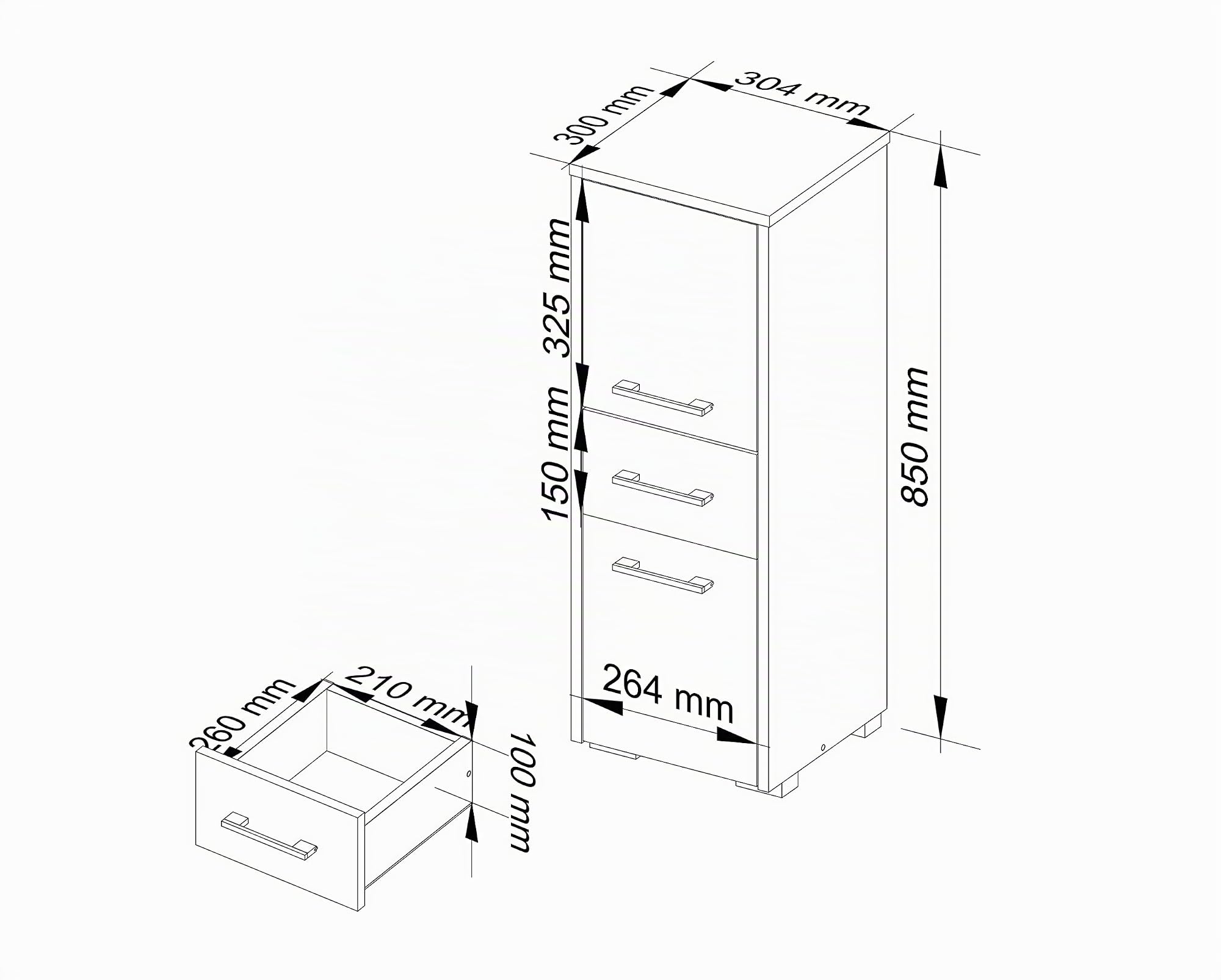 AKORD | Columna de baño Fin 85 | 30x85x30 cm, Peso 25 kg | 2 Puertas y 1 Cajón | Mueble Moderno | Mueble de Pared | Armario Cerrado de Suelo | También Adecuado como Armario Colgante | Blanco