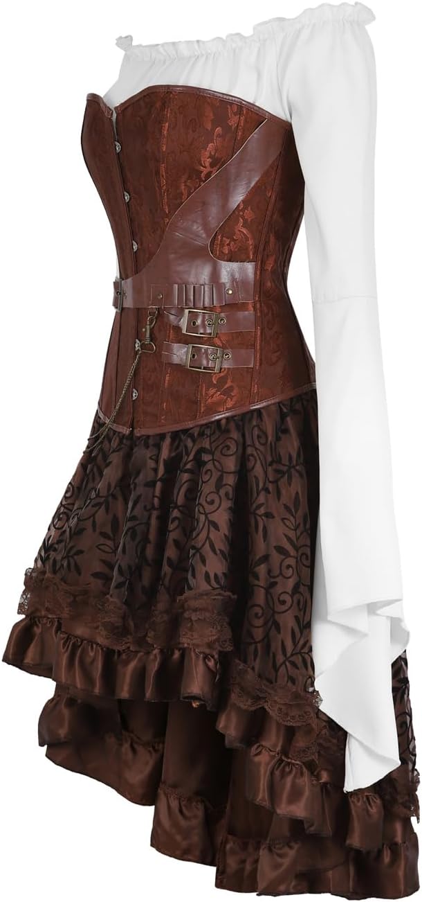 Steampunk Corsets for Women Dress 3 Piece Outfits Skirt White Blouse Set - Image 2