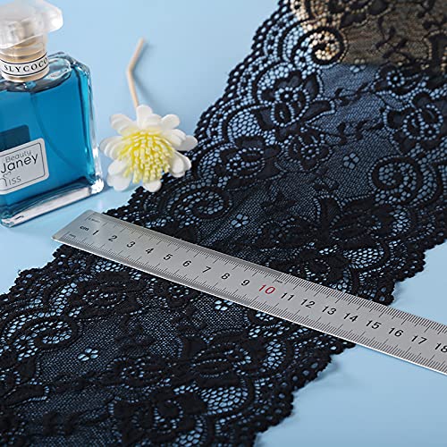 Nastro In Pizzo Elasticizzato - 5 Metri, Larghezza 15cm, Nero, Per Cucito, Lingerie, Matrimoni