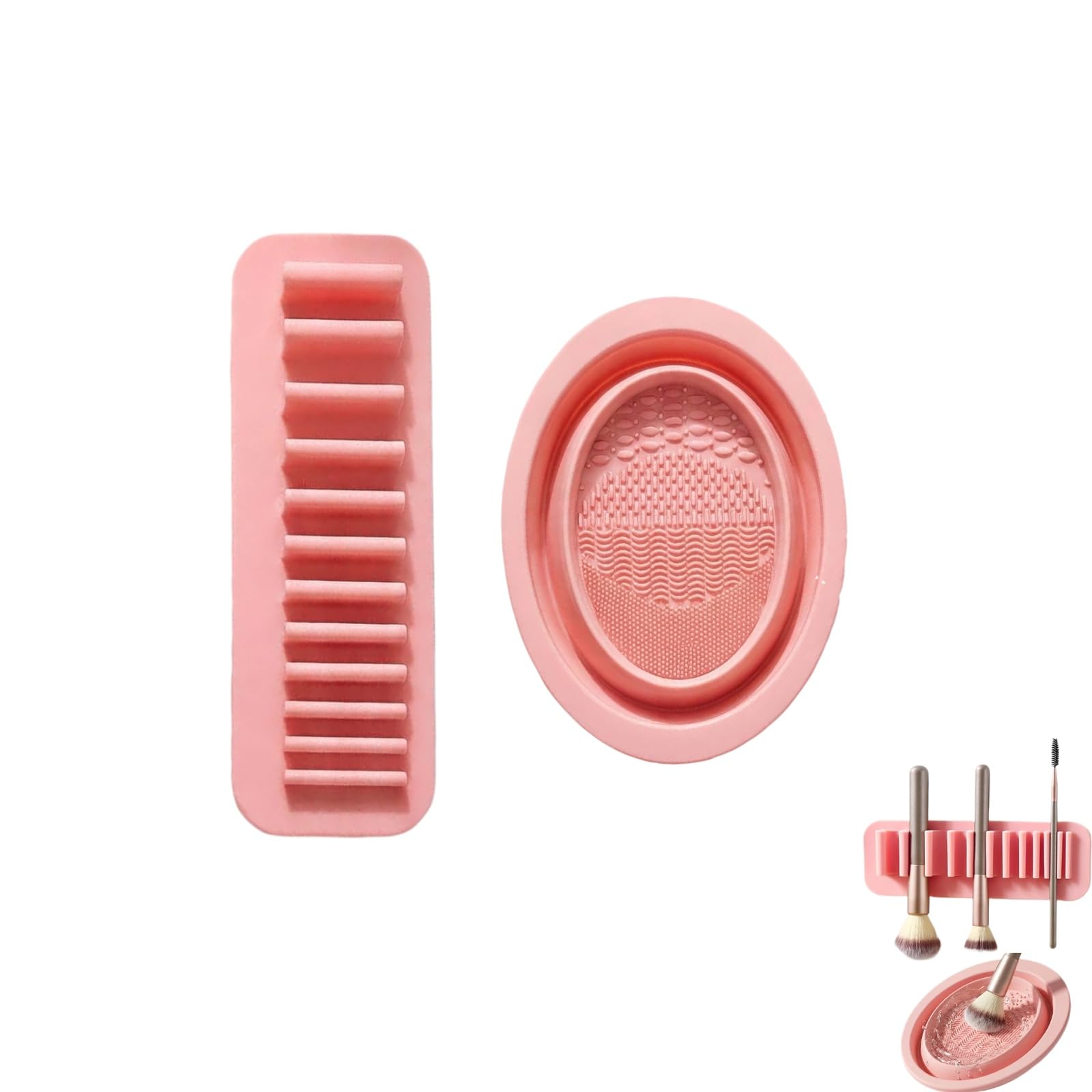 3-in-1 Makeup Brush Cleaning Kit - Foldable Silicone Cleaner Bowl, Wall Mounted Drying Rack & Organizer, Portable Scrubber Pad for Deep Cleaning, Fast Drying & Hygienic Care of Makeup Brushes