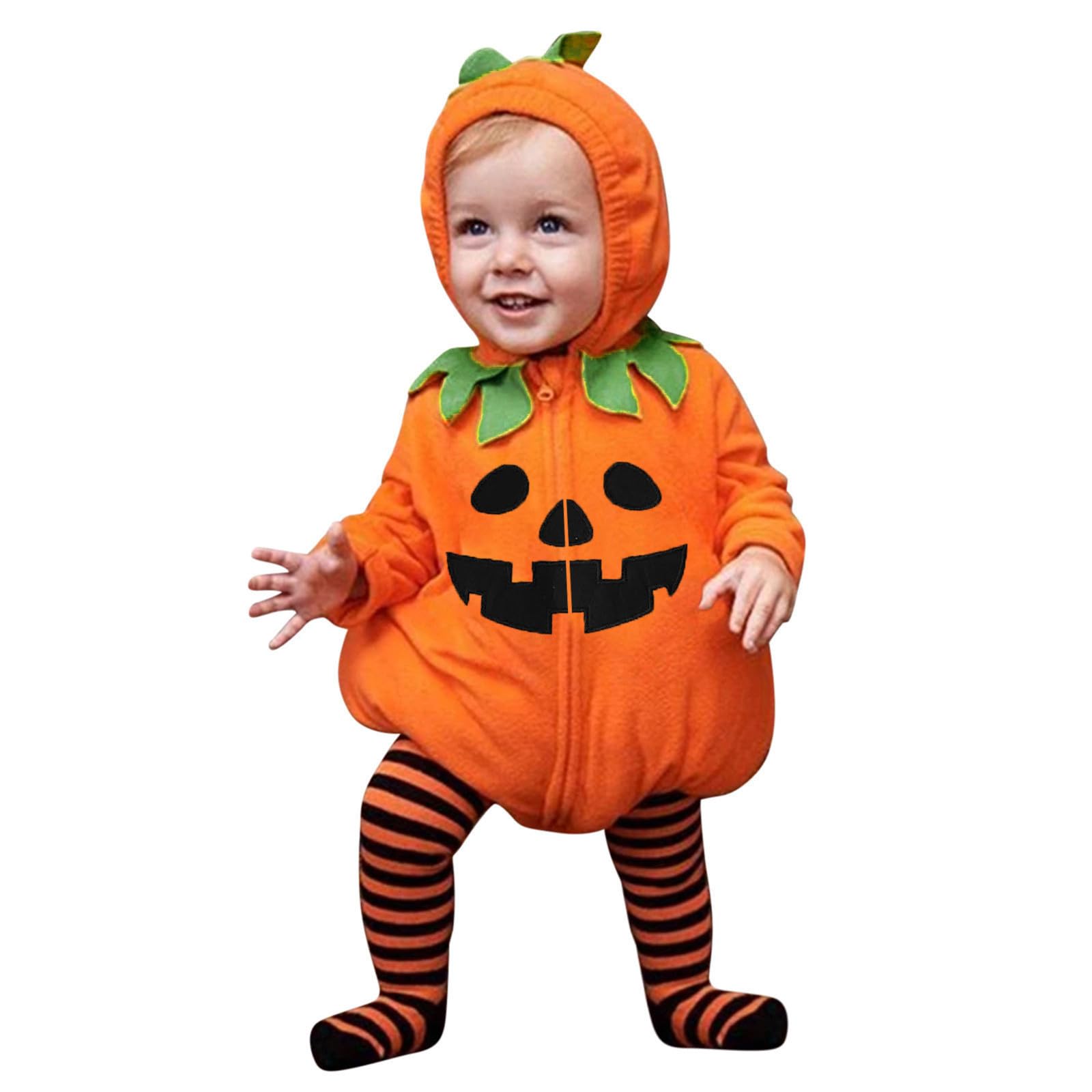 Baby Halloween Costume Infant Pumpkin Costume Long Sleeve Baby Girls Boys Halloween Costumes Babys Pumpkin Halloweens Outfit Hooded Babys Costumes with Footed Pants Set for Infant 0-24 Months