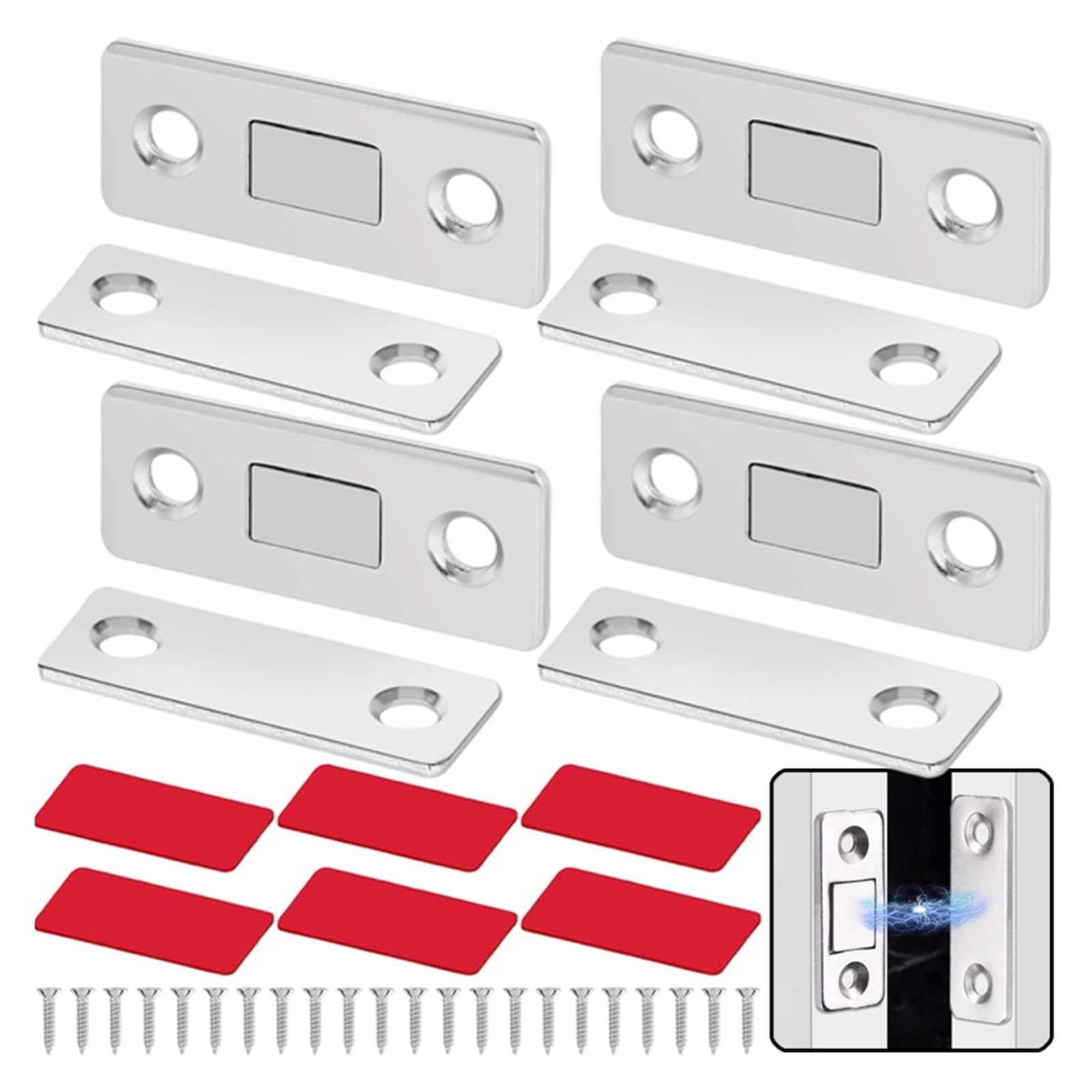 1-20 Juegos De Pestillos Magnéticos Ultrafinos For Puerta, Cierres Autoadhesivos For Gabinete, Cerrados For Armario Cocina, For Cajones, Imanes, Accesorios Hardware For Láminas(6 Set-Black)