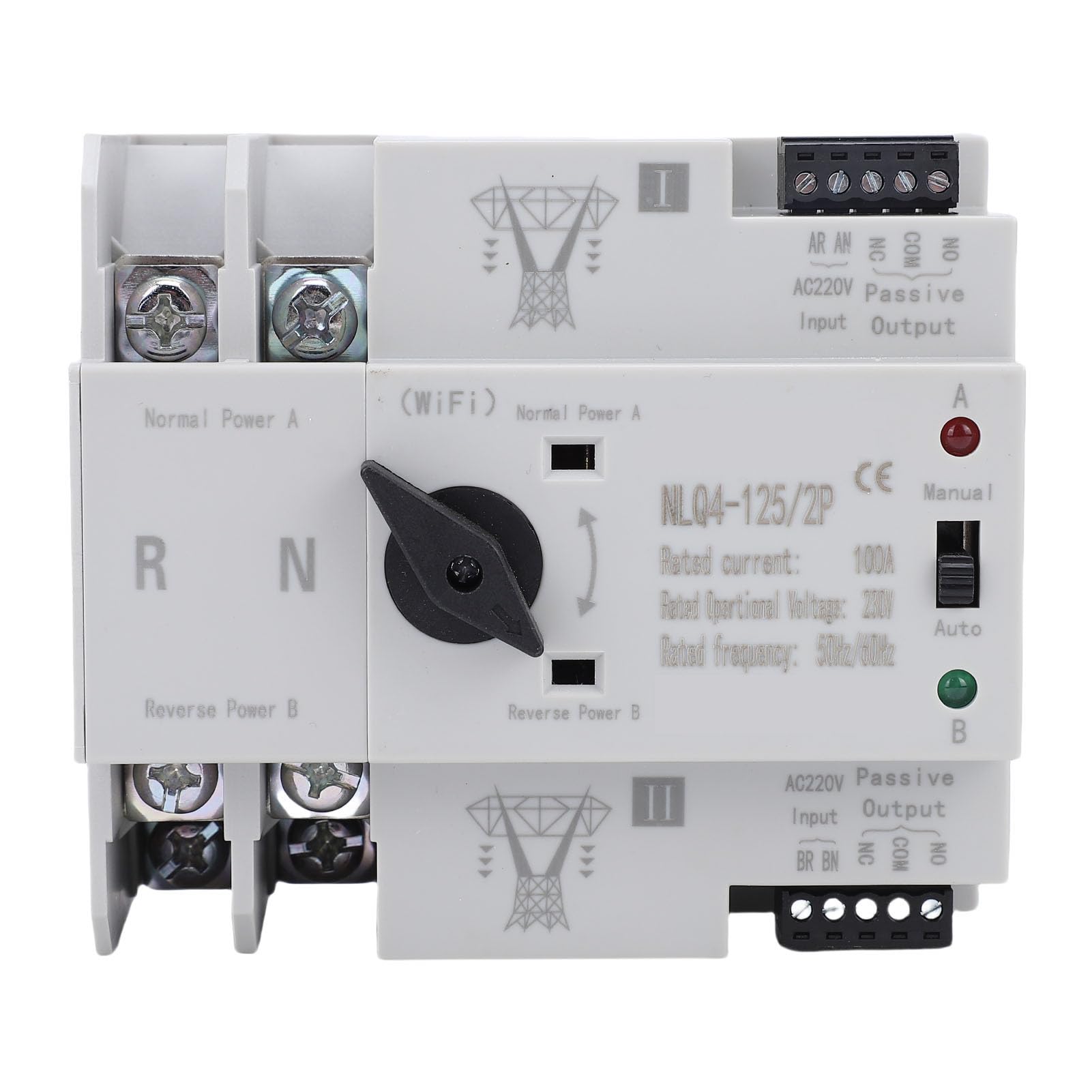 Sxhlseller Interruptor de Transferencia Automática de Doble Potencia con Control WiFi y Materiales Premium para Laboratorio de Fábrica en el Hogar, 2P 100A ATS