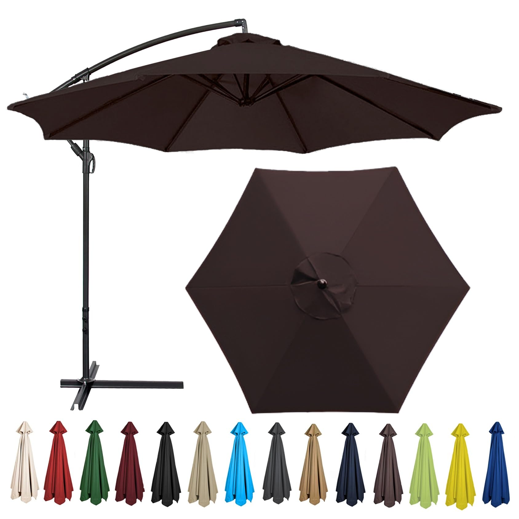 Replacement Parasol Canopy 200CM 2.7M 300CM + 6 Arms/8 Arms Replacement Parasol Fabric Cover For Garden Umbrella Waterproof Anti-ultraviolet Replacement Umbrella Cloth(Color:Brown,Size:6 ribs-2.7m(8.8 — image 1