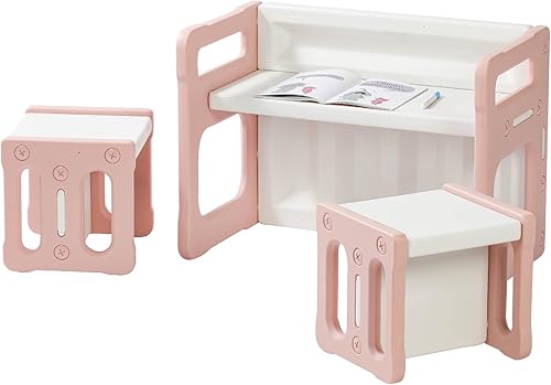 Miniatura 7 de Juego de mesa y 2 sillas para niños, mesa de destete Montessori y sillas para niños pequeños de 1 a 6 años, mesa de actividades de plástico para
