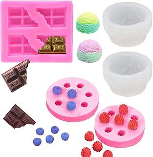 5 Pcs Candle Making Mold, 3D Ice Cream Ball Shape Candle Molds 2 Pcs with Chocolate Shape Molds, 3D Fruit Shape Silicone Fondant Mold for DIY Wax Candle, Soap, Cake Cupcake Topper Decoration