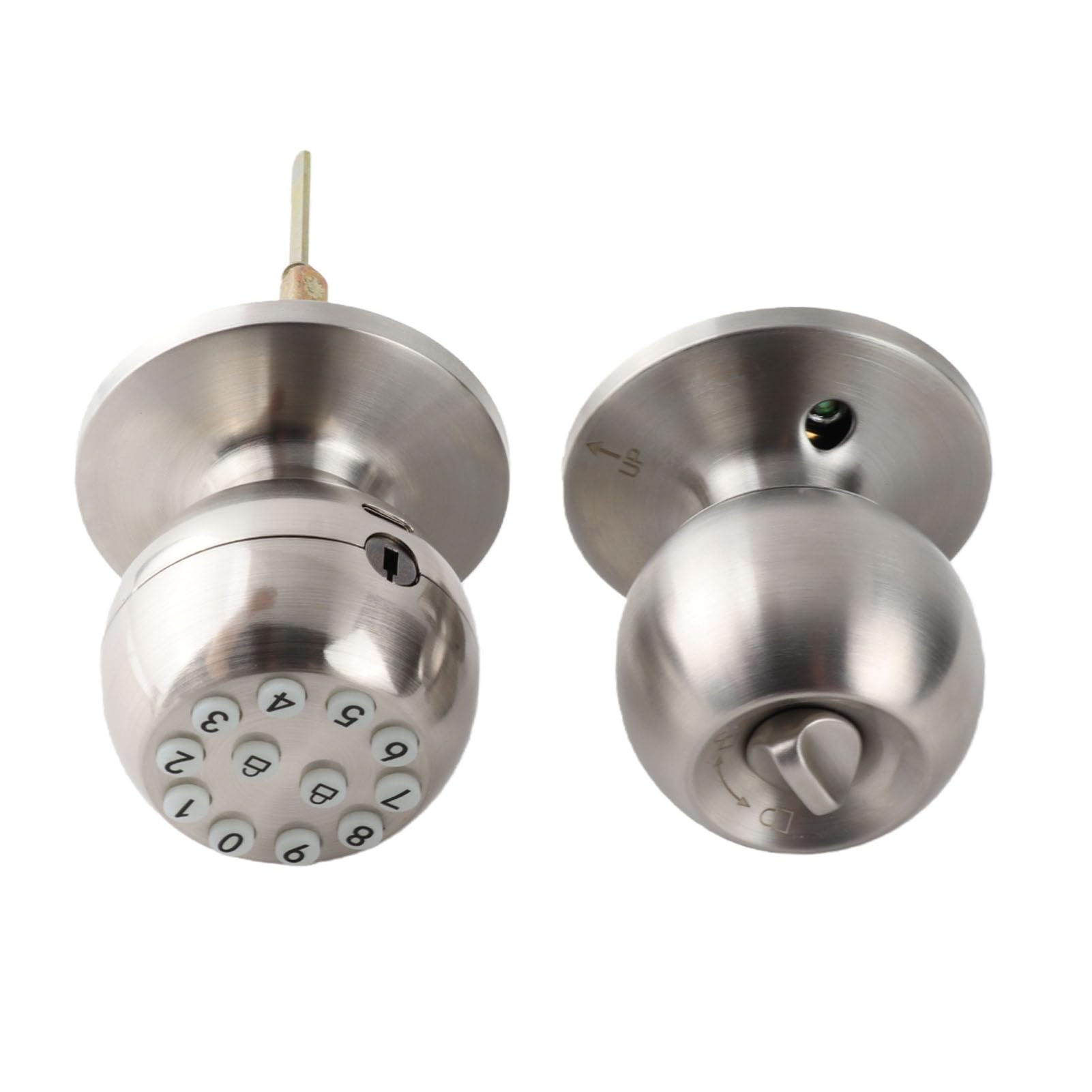 Maniglia Elettronica con Tastierino E Chiave per Porte Da 35-55Mm argento | Design Sferico in Metallo, Ideale appartamenti Uffici, Meccanismo di Blocco Sicuro, Finitura argento Elegante