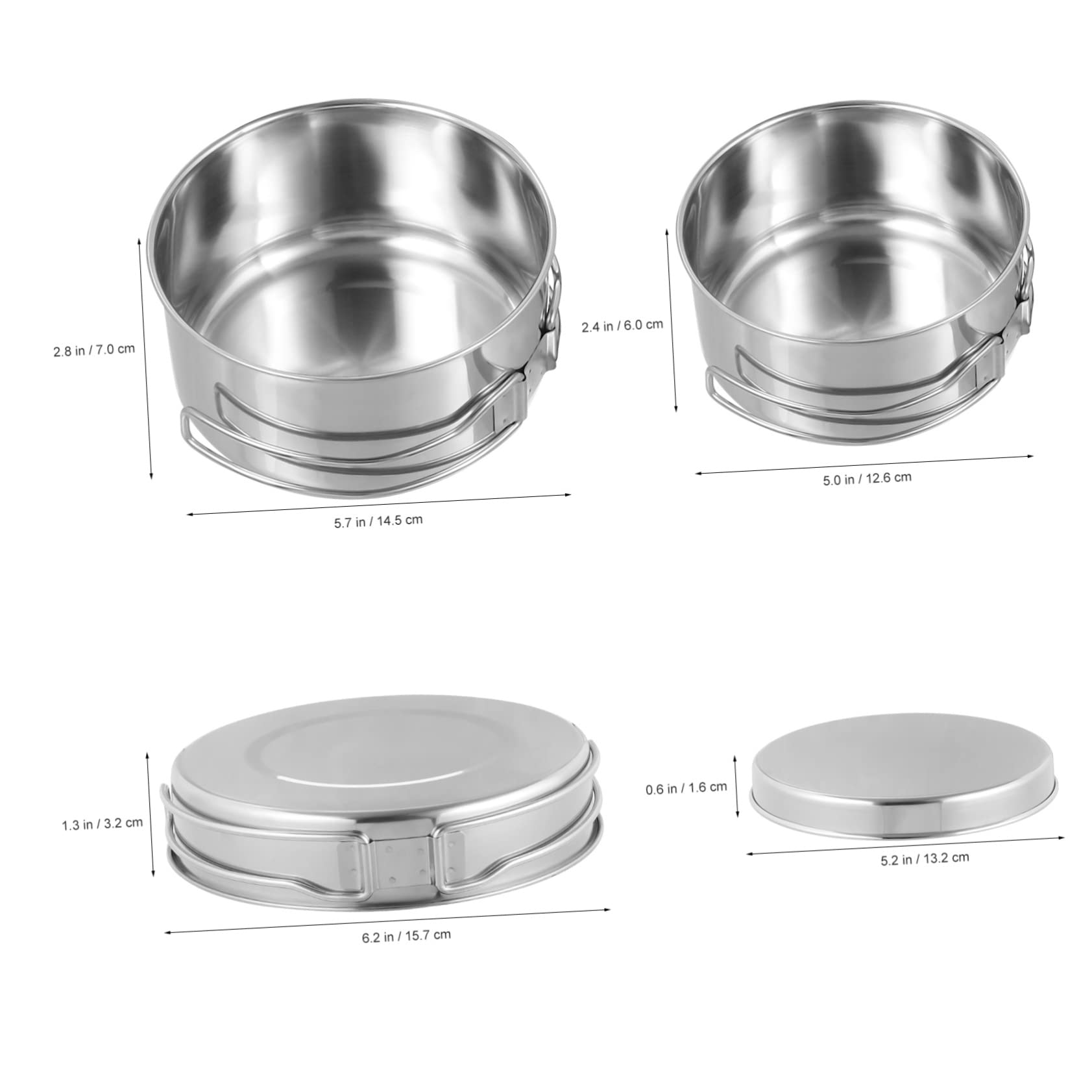 SUPVOX 1set Stackable Stainless Steel Camping Cookware Non Stick Pot Pan Set for Outdoor Picnic Lightweight and Space Saving Design for Hiking and Cooking 4pcs