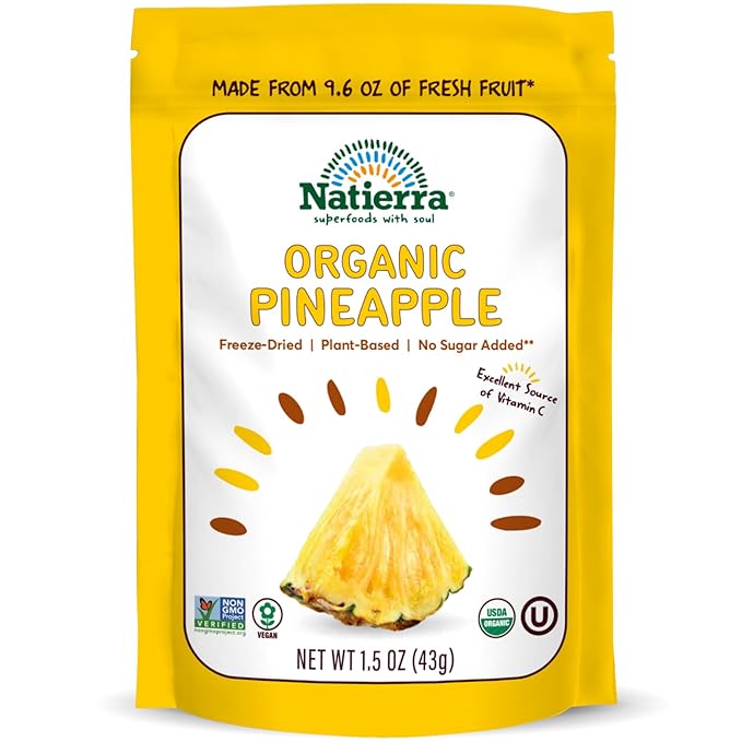 Natierra Nature's Organic Freeze-Dried Pineapples | Gluten Free & Vegan | 1.5 Ounce