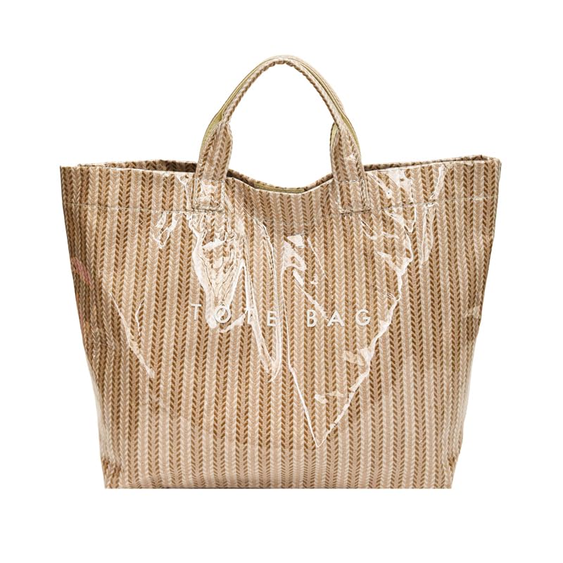 Image of Lushandy Striped PVC Tote Bag for Women, Waterproof Plastic Tote Bag for Beach Pool Large Top Handle Travel Hobo Handbag