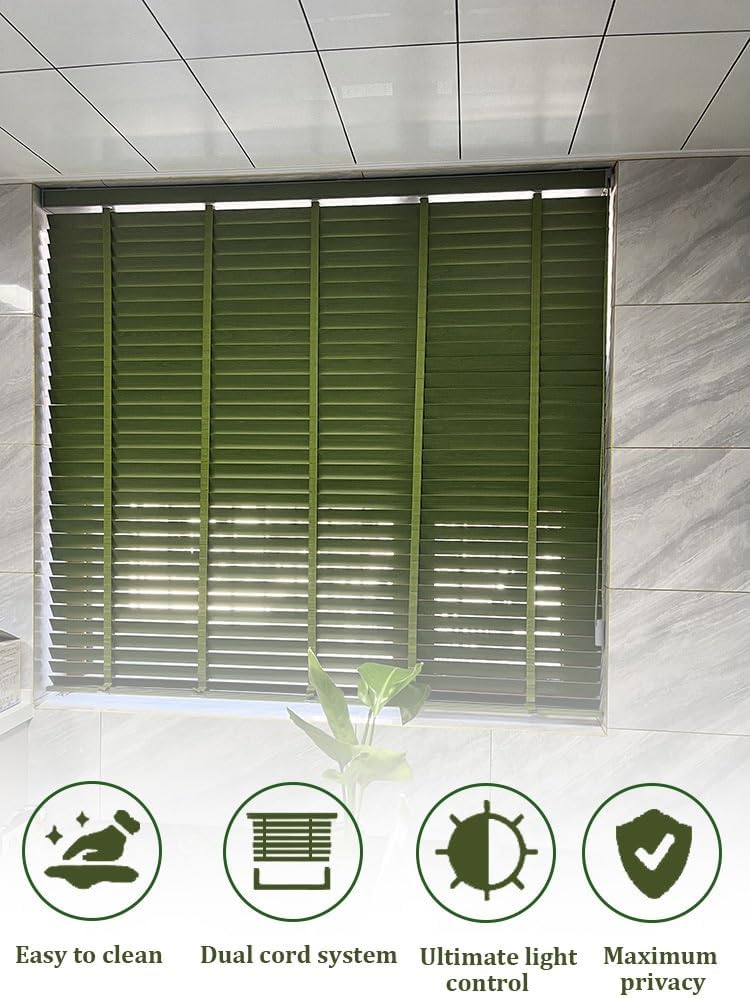 Room Darkening Venetian Blind Cordless Wood Window Blinds, 2" Blackout Privacy Horizontal Shades 27 31 38 42 48 52 20 40 46 58 72 Inch Width Easy Install for Kitchen Bathroom Camper(Walnut Brown)