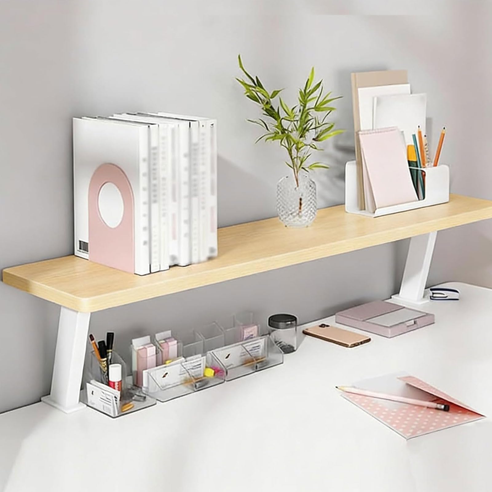 Klemmbares Schreibtisch Organizer Regal 60x20cm, Adjustable Desk Shelf Clamp mit Klemme TischverläNgerung Klemmbar Aufbewahrungsregal für Office, Schule