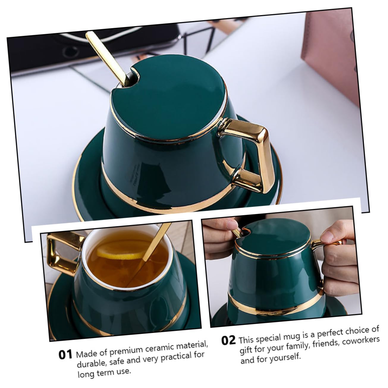 Set di Tazze da Caffè Tazza e Piattino Verde in Ceramica Stile Europeo per Ufficio e Bar