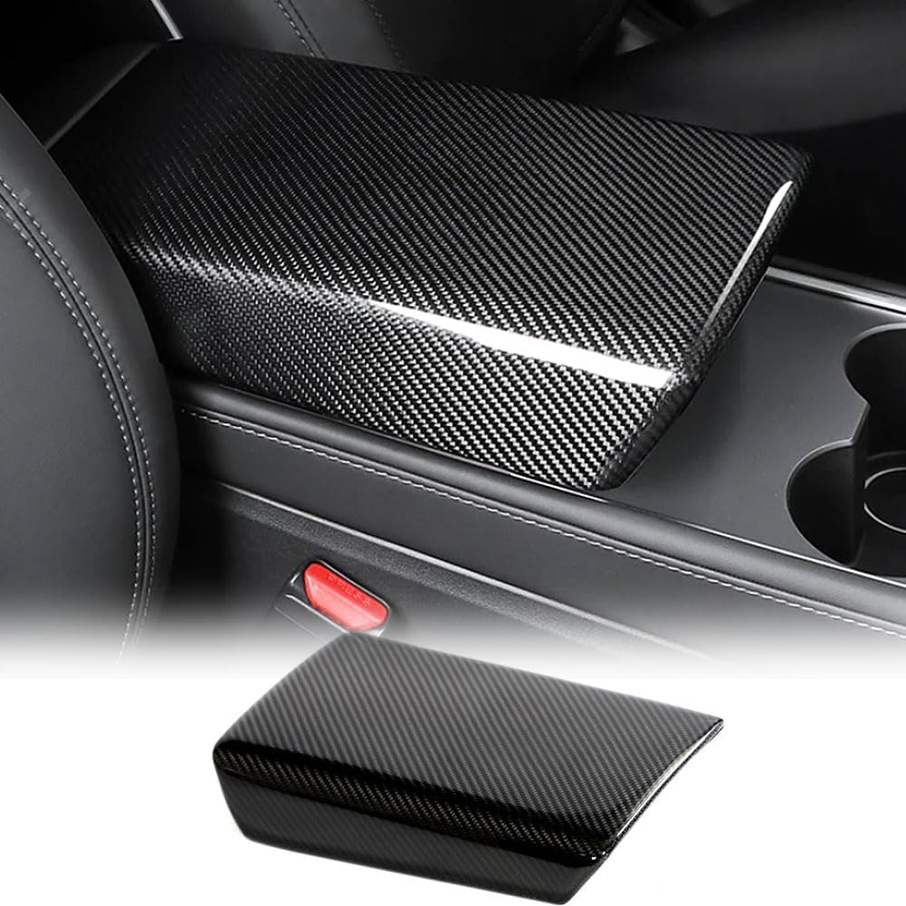 Dry Carbon Fiber Car Armrest Cover fits for Tesla Model 3 Model Y Center Console Cover Automobile Armrest Box Car Interior Accessories