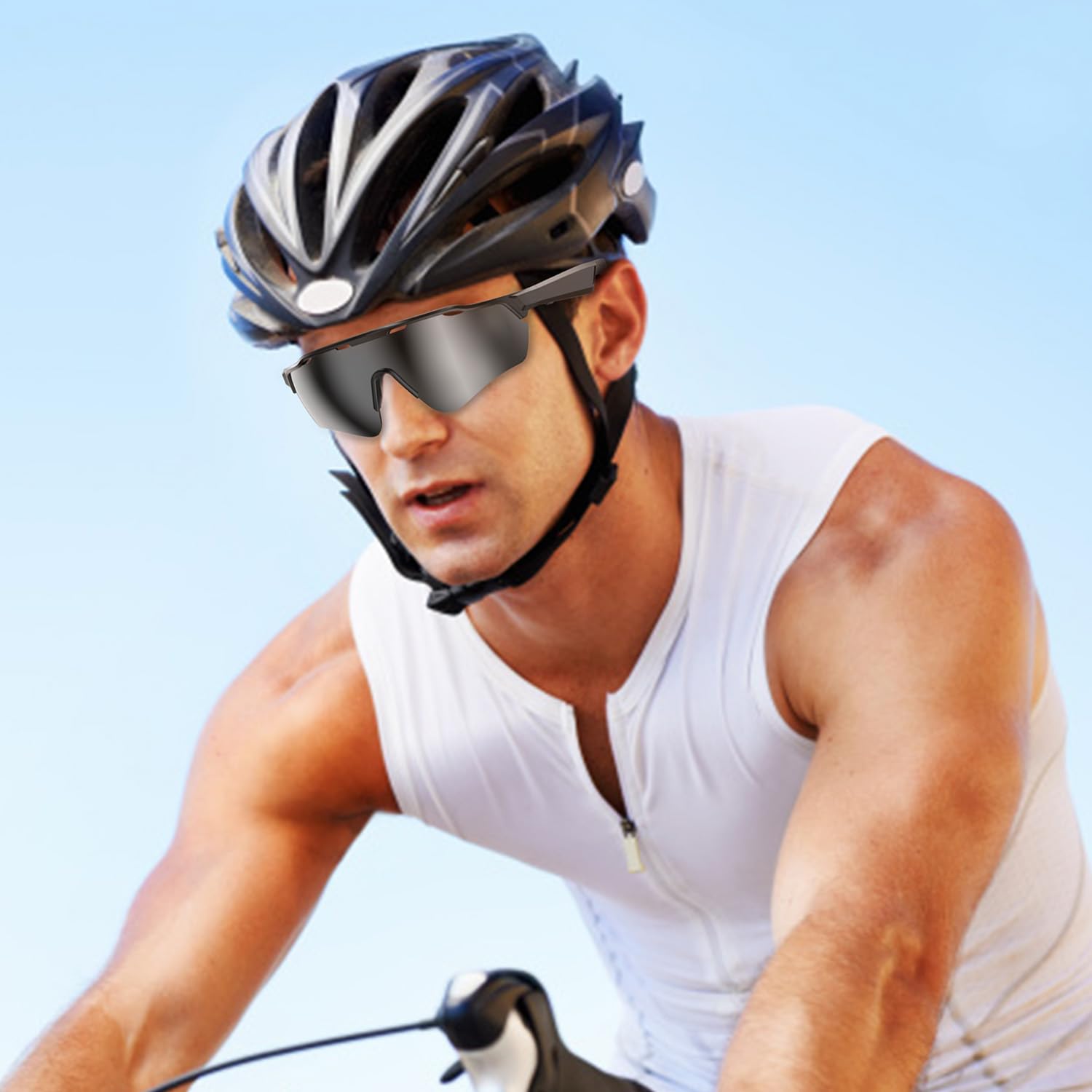 Home Gafas Deportivas Bluetooth Hombre con Audio Abierto, Altavoz Integrado para Música y Llamadas Manos Libres, Gafas de Ciclismo UV400 IPX5 para Running, Senderismo y Outdoor - Negro