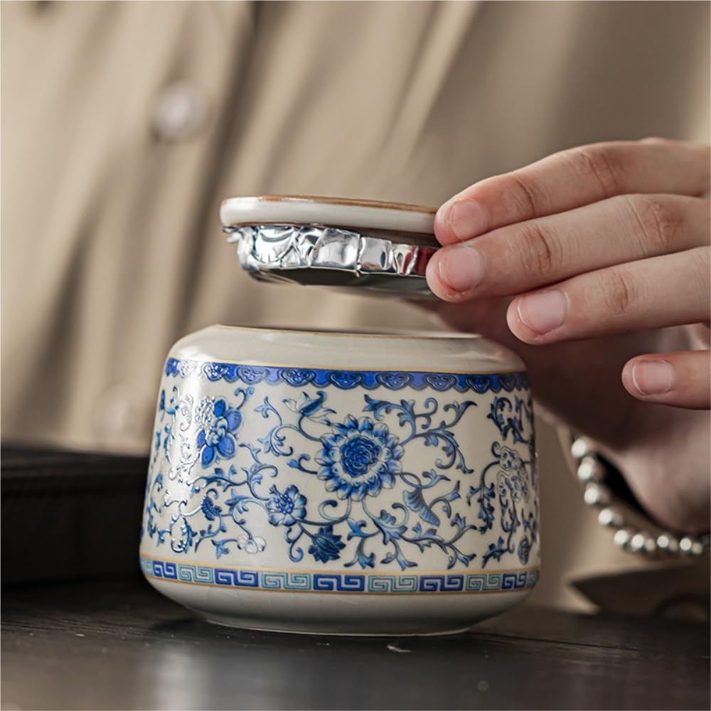 Cukierniczka niebiesko-biały porcelanowy dzbanek do herbaty, kuchnia domowa, herbata luzem, szczelny dzbanek, pojemnik na herbatę