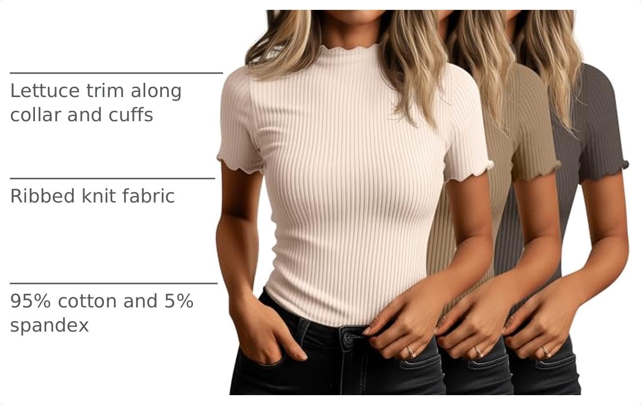 Huukeay 3 Pack Women's Mock Turtleneck Tops Short Sleeve Shirts