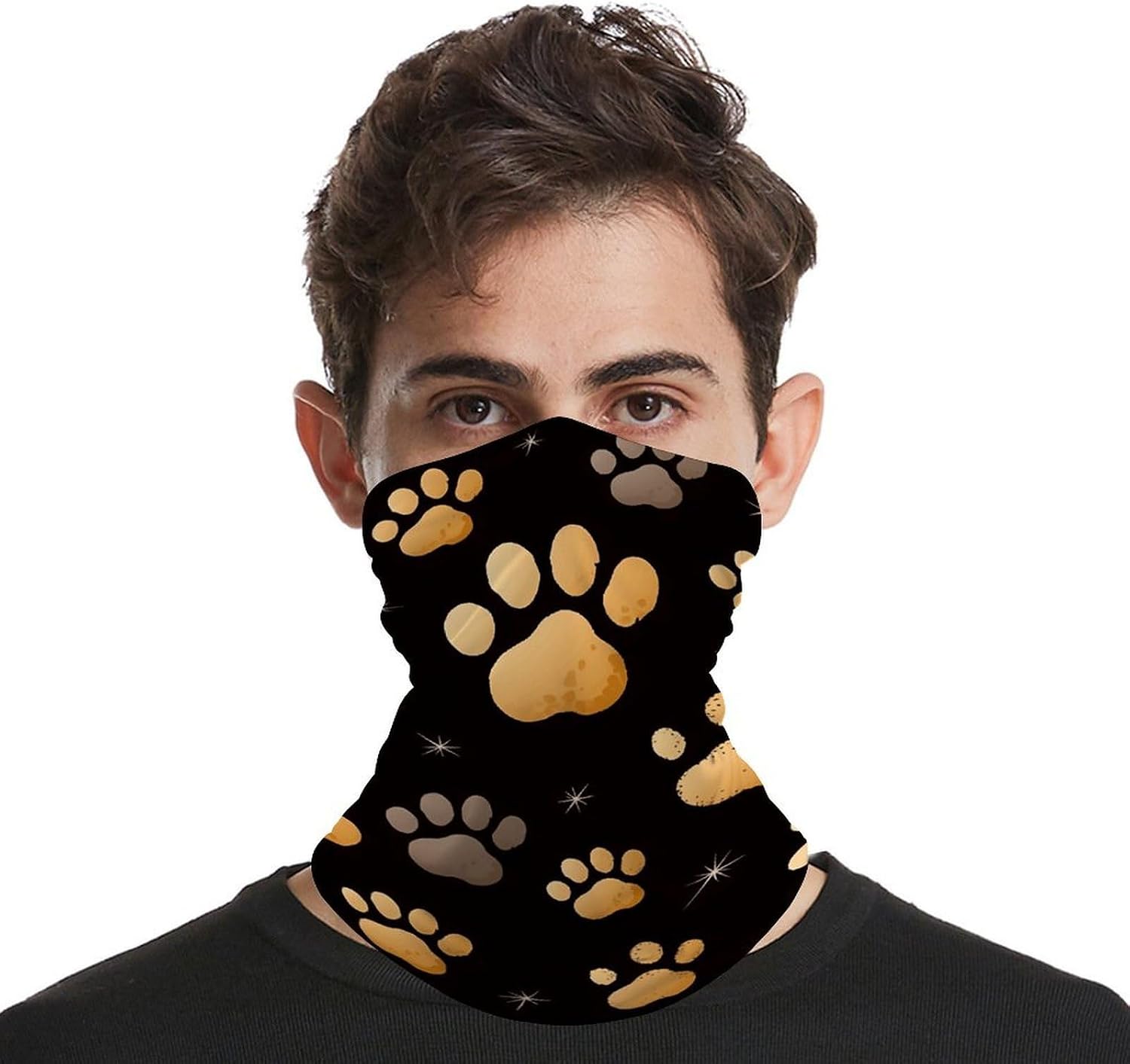 Dog Paw Print Neck Gaiter UV Protection Polyester Face Gaiter Breathable Quick Dry Head Wrap Multifunctional Stretchy Seamless Bandana for Outdoor Cycling Hiking Skiing Running