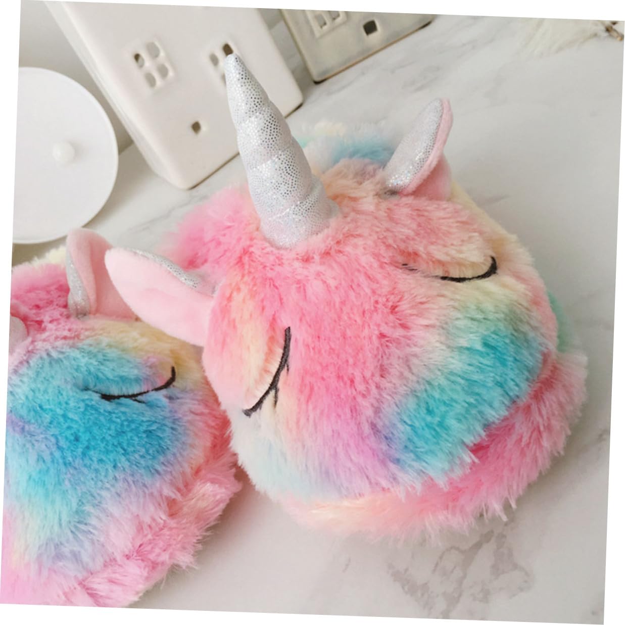 Uonlytech Pantuflas de Algodón Antideslizantes Estampado de Unicornio, Felpa Cálida para Mujer y Niña, Calzado Interior para Otoño E Invierno, Talla L (36-38