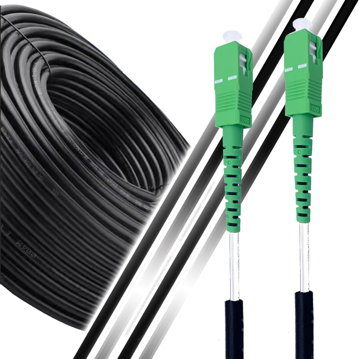 Elfcam - 500m Câble Fibre Optique SC/APC vers SC/APC Monomode Simplex OS2 G657A2, Double Gaine LSZH 5,0 mm, Faible Perte, Résistant à la Courbure, Noir, pour FTTH, Box Internet, Réseau Fibre