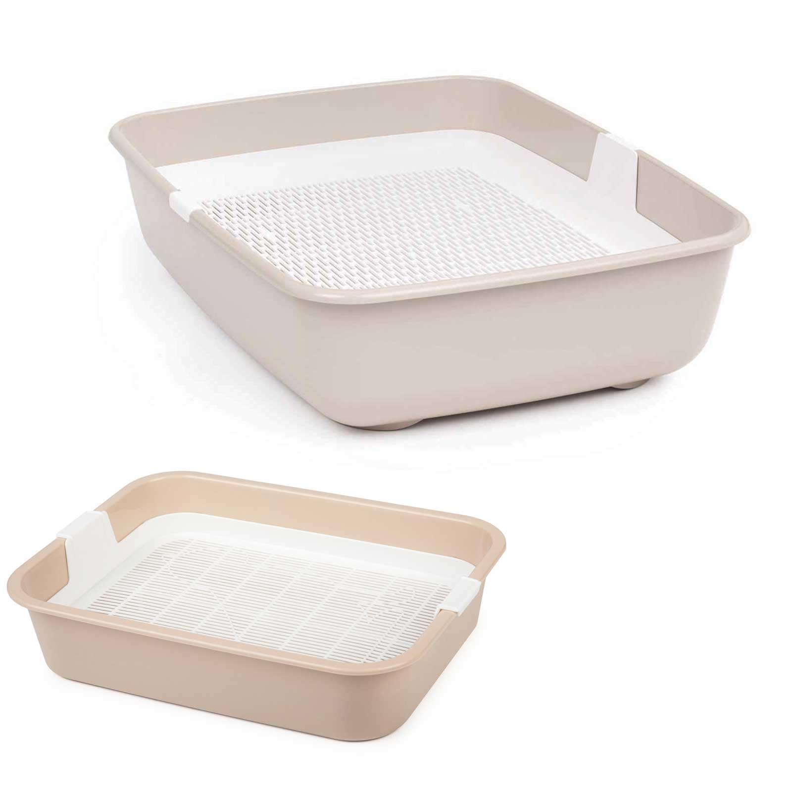 4BIG.fun Set Katzentoilette mit Reinigungssieb und Erste Schalentoilette für Kätzchen Katzenbabys Kaninchen Katzenklo Reinigungssieb Beige