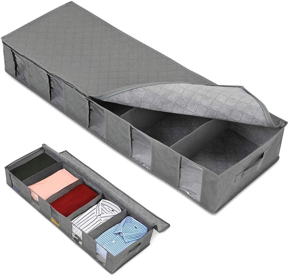 JSEIAJB Non-woven bed storage bag，Large Capacity Clothing Containers Clear Window Clothing Shoes Blankets Sweaters Storage