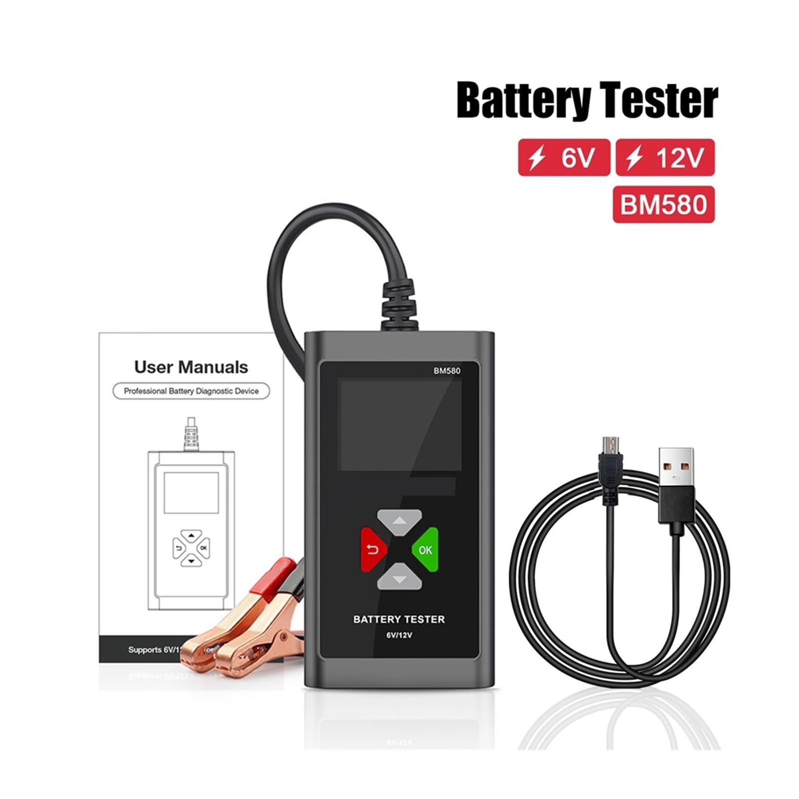 Tester for batteria auto BM580/BM550 da 24 V, 6, 12, test di carica e avviamento, analizzatore circuito CCA, kit diagnostico for moto, accessori for Alternatore di avviamento(BM580 6V 12V)