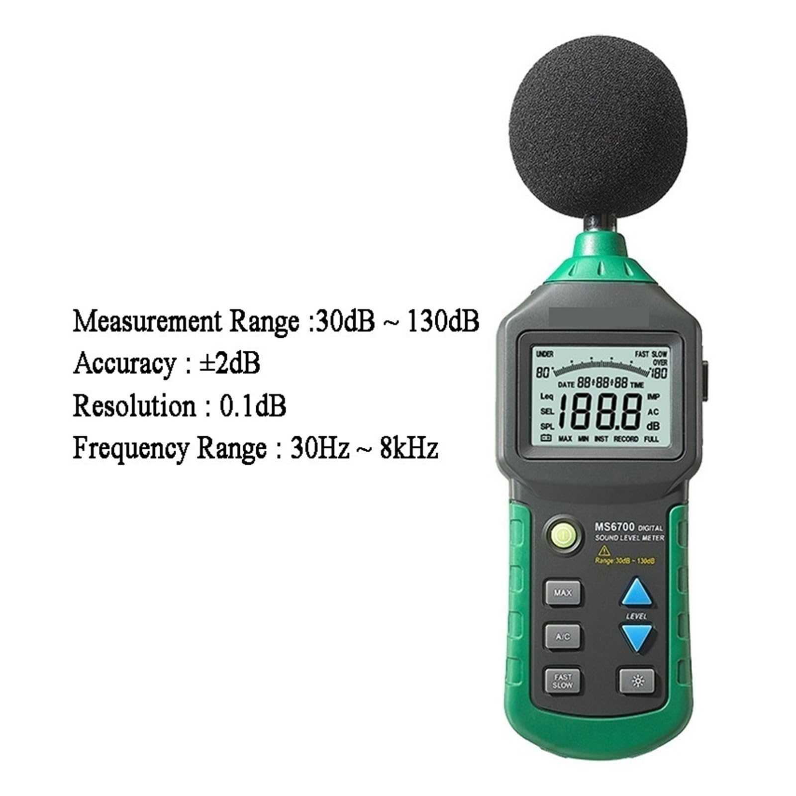 Fonometri, Fonometro digitale LCD di grado industriale Rumore DB Gamma automatica 30 dB ~ 130