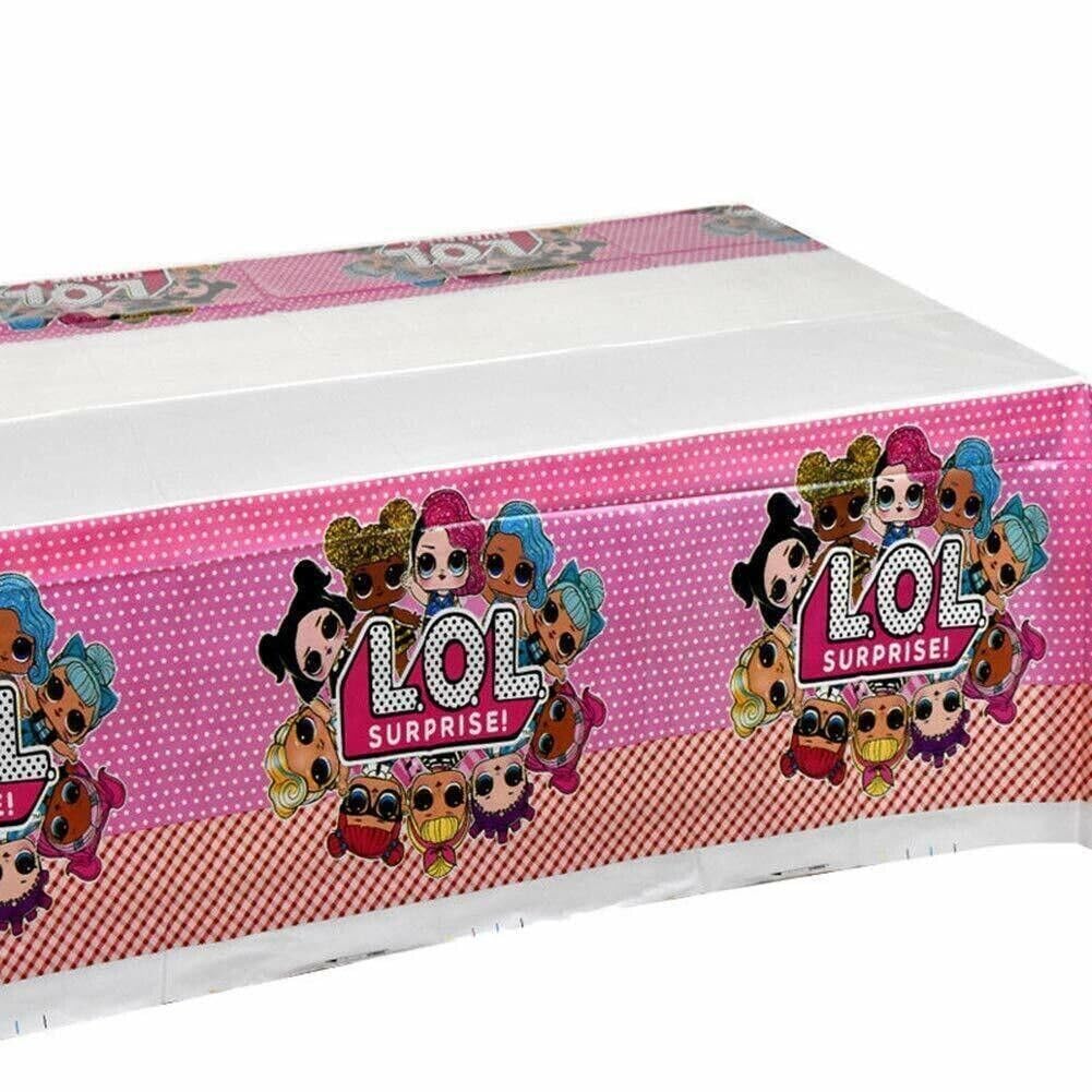 madeokoltd LOL Surprise Themed Kids' Cartoon Pink Rectangular Table Cover, 42.5 x 70.9 inch, Polyester Blend, Birthday Party Tableware