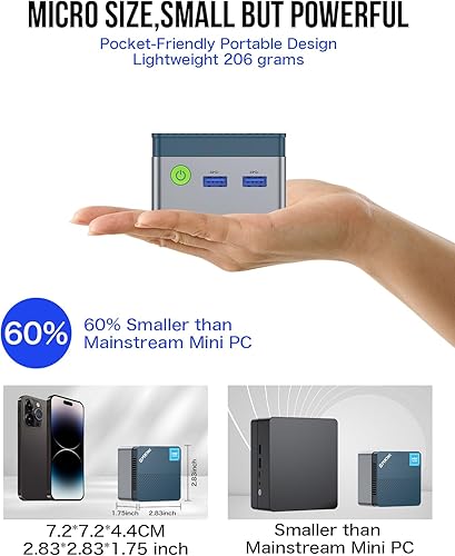 Vista 4 de GMKtec Mini PC Intel N97 (hasta 3.60 GHz) Micro computadora de escritorio 12 GB DDR5 512 GB SSD para negocios, escuela, oficina, mini PC de bolsillo
