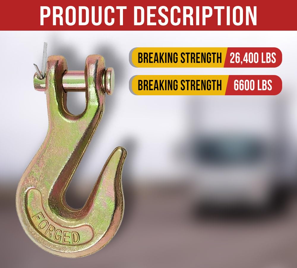 Mytee Products 3/8 Clevis Grab Hooks Grade 70 for Wrecker Tow Chain - 6,600 WLL Forged Alloy Steel G70 Heavy Duty 3/8 Chain Hooks for Truck Trailer Tow Chain Transport