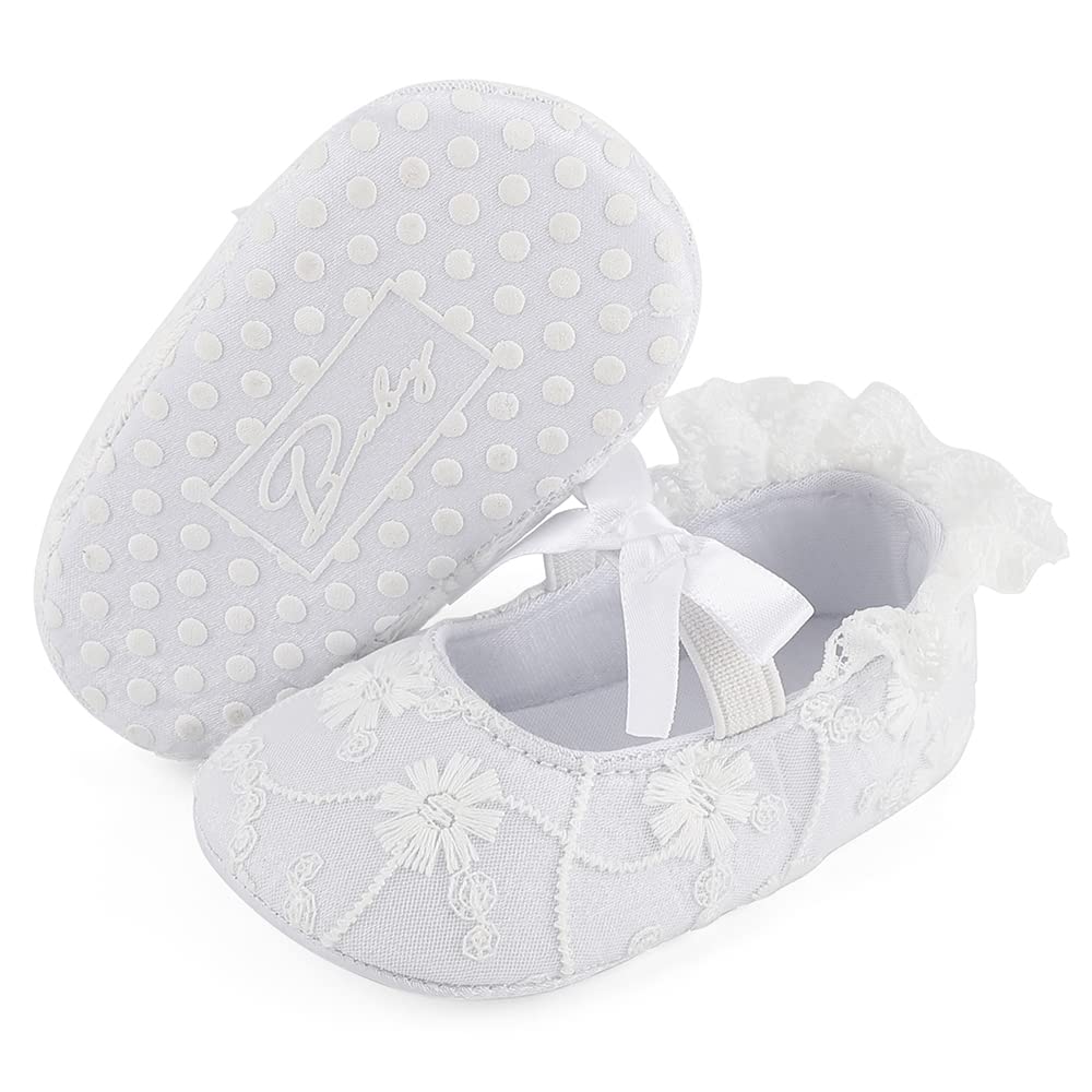 LACOFIA Baby Girls Christening Shoes Bowknot Infant Crib Shoes Anti-Slip Soft Sole Prewalkers — view 2