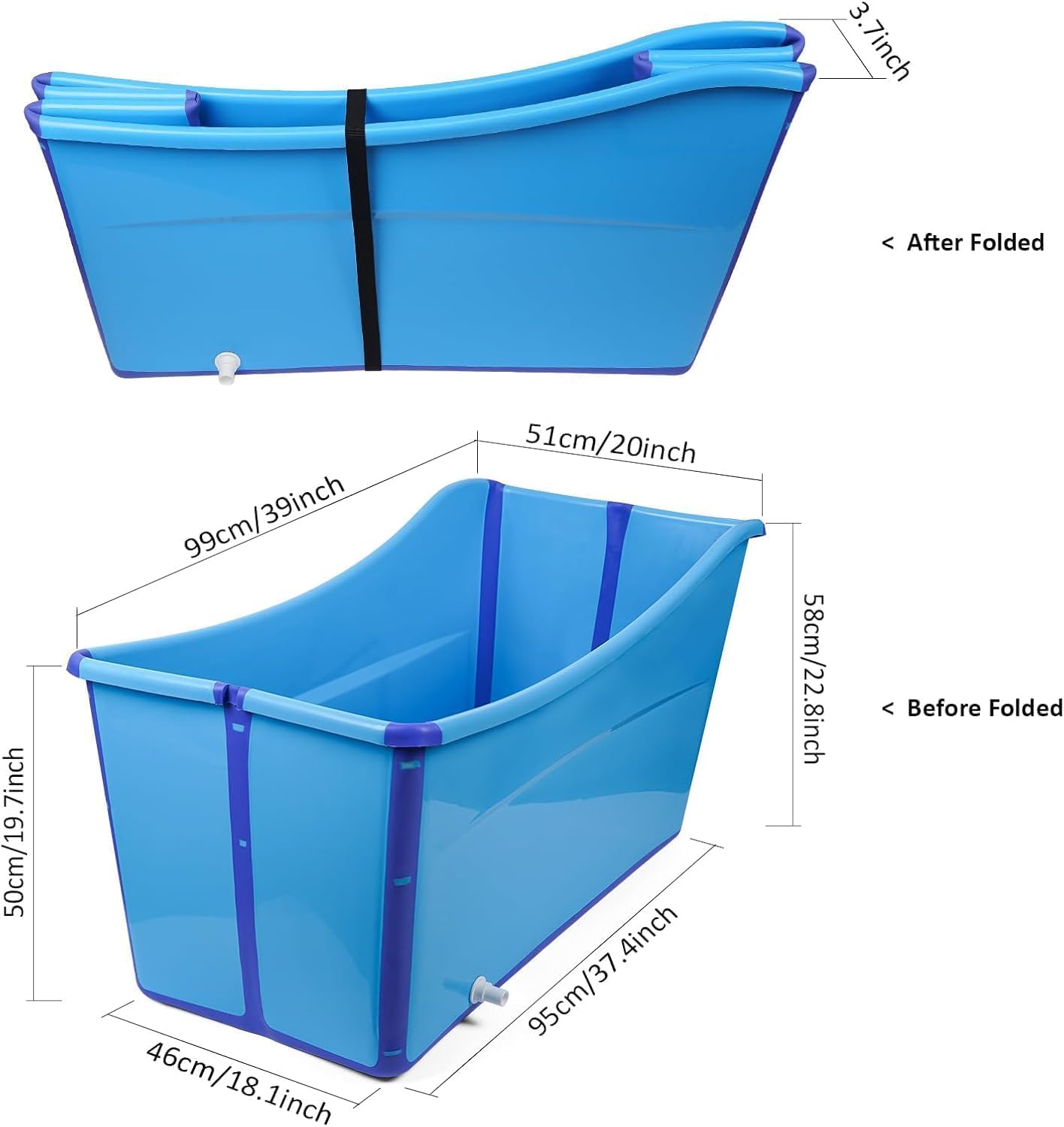 Bañera Plegable Grande. Bañera Adulto Portatil O Bañera Plegable Bebé, Niños, Gemelos Y Adultos Pequeños, Color Azul. Bañera Portatil Para Exterior O Hielo O Ducha.