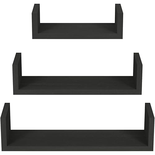 SRIWATANA Floating Shelves Wall Mounted, Solid Wood Wall Shelves, Black