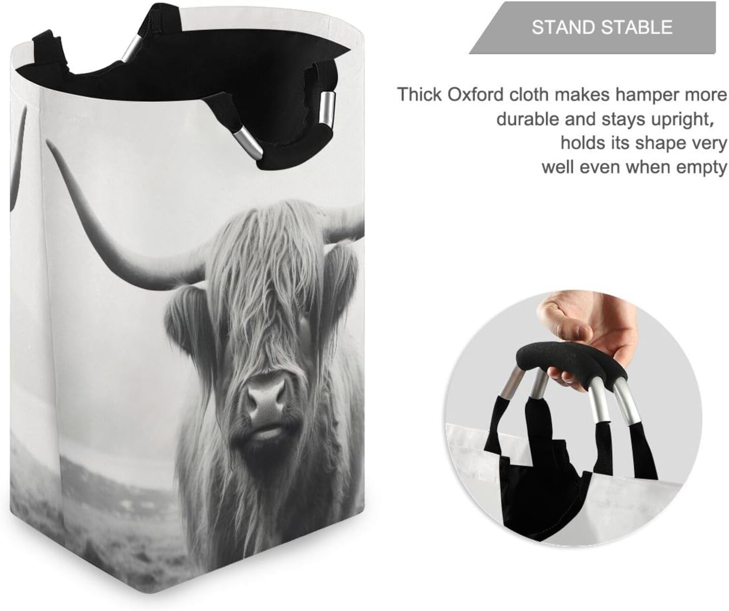 Funny Scottish Highland Cow Laundry Basket Collapsible Oxford Fabric Laundry Hamper Foldable Clothes Laundry Bag with Handles